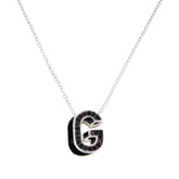 Colleen Lopez Sterling Silver Black Diamond "G" Initial Pendant with Chain. 16"